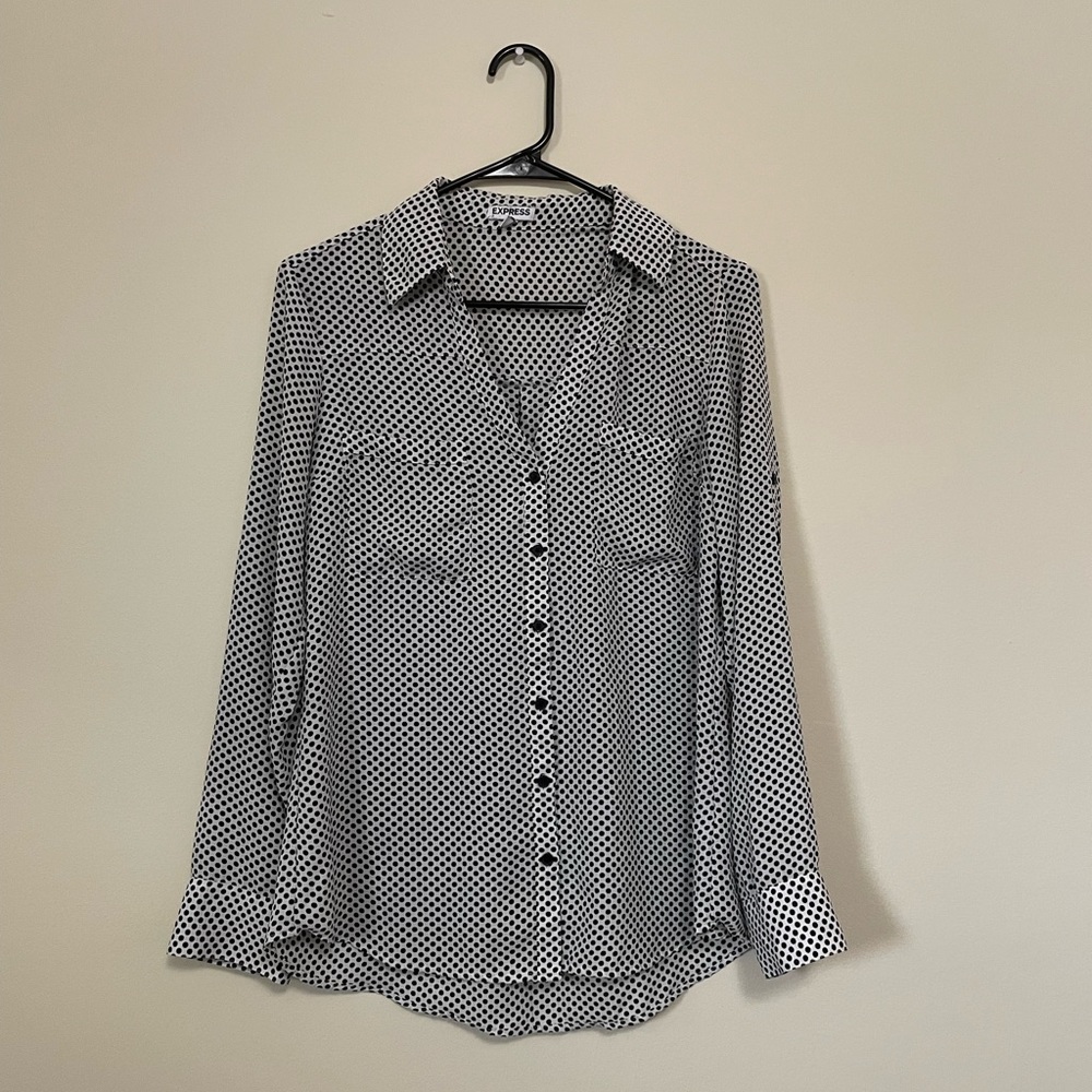 Womens Express Long Sleeve Polka Dot Blouse Size 10